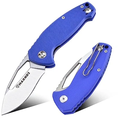 Abbildung von Harnds Seal Klappmesser, Klapp Taschen Messer mit 68mm Japan AUS 8 Stahl Klinge und Rutschfester G10 Griff,Einhandmesser Clip Klingenverriegelung fur Selbstverteidigung Outdoor (Blau)