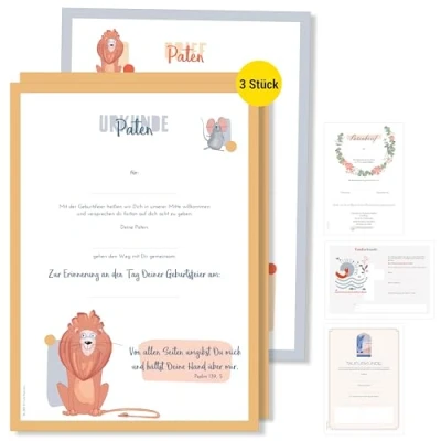 Abbildung von Frank Paperman Taufkarte Patenbrief Taufpaten, Urkunden Set, Paten Patenkind, Taufe verspielt, 100% Recyclingpapier, Erinnerung Taufe, Geschenk Geburt