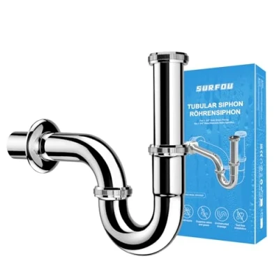 Abbildung von SURFOU Siphon Waschbecken Ablaufgarnitur G 1 1/4“, Abfluss Rohr Syphon Badezimmer Edelstahl Sifon Bad Set, Waschtisch Abflussrohr Röhrensiphon, Abflussgarnitur Waschbeckenabfluss Waschbeckenablauf