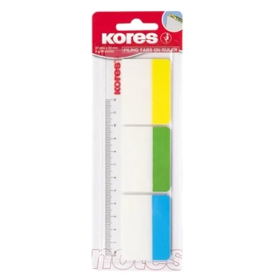 Abbildung von Kores Breite Register HaftIndexstreifen auf Lineal, Selbstklebende Seitenmarkierer und Dokumentkennzeichnung, Schul Bürobedarf, 37 x 50 mm, Set aus 3 Sortierten Farben zu je 10 Blättern