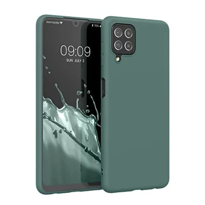Abbildung von kwmobile Hülle kompatibel mit Samsung Galaxy A22 4G weiches TPU Silikon Case Cover geeignet für kabelloses Laden Blaugrün