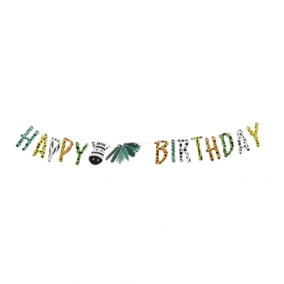 Abbildung von FREE &amp; EASY Happy Birthday Girlande 180cm 1 Stück Banner mit Tiermuster/Zebra Motiv Geburtstagsgirlande Kinder Deko Kindergeburtstag Geburtstag Bunt