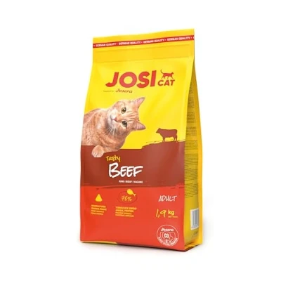 Abbildung von JosiCat Tasty Beef (3 x 1,9 kg) Adult Premium Trockenfutter für Katzen mit herzhaftem Rind sehr gut verträgliche Rezeptur Powered by JOSERA Katzenfutter Alleinfuttermittel 3er Pack
