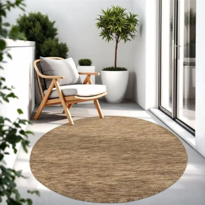 Abbildung von TT Home Teppich Für Outdoor Küchenteppich Balkon Terrasse Unifarbenes Design Modern, Farbe: Coffee, Größe:Ø 200 cm Rund