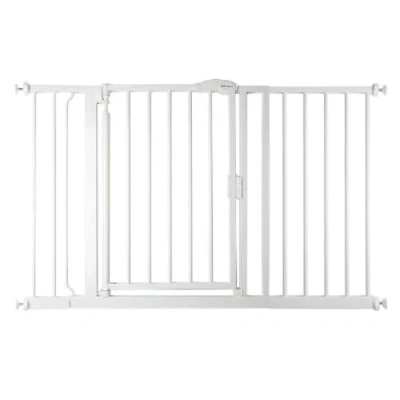 Abbildung von Safetots Druckmontage Selbstschließendes Treppengitter, 125,4 cm 132,4 cm, Weiß, Automatisch schließendes Babygitter, Sicherheitsbarriere für Kleinkinder, Einfache Installation