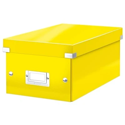 Abbildung von Leitz Click &amp; Store kleine längliche Aufbewahrungsbox, DVD Aufbewahrung, Ideal als Geschenkbox mit Deckel, Stapelbox aus hochwertiger Hartpappe laminierter Oberfläche, Gelb, 60420016