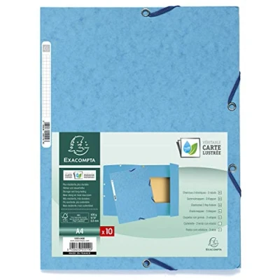 Abbildung von Exacompta 55519E Einschlagmappe. Aus extra starkem Colorspan Karton mit 3 Innenklappen und 2 Gummizügen DIN A4 türkis Sammelmappe Dokumentenmappe für Büro Schule
