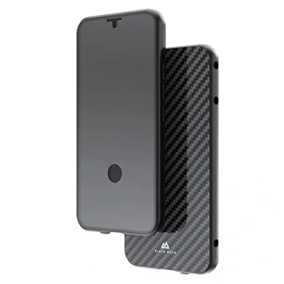 Abbildung von Black Rock Hülle 360 Grad Glass Case Real Carbon Passend für Samsung Galaxy S23 Plus 5G I Cover, Magnet Verschluss (Transparent mit schwarzem Rahmen)
