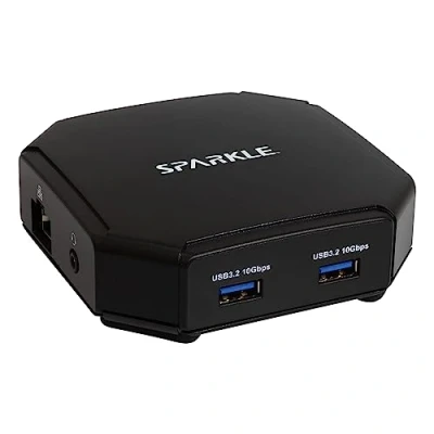 Abbildung von Sparkle Reisedock, 40 Gbit/s Upstream als Thunderbolt, Laptop Dock mit 9 Port Konnektivität, Dual Power Modus, Plug and Use, unterstützt mehrere Videoausgänge HDMI, DP und USB Typ C