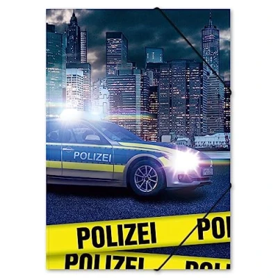 Abbildung von itenga Zeichenmappe DIN A3 mit Motiv Gummizugmappe Sammelmappe für Kinder Jugendliche Schüler Mädchen Jungen (Polizei A3)