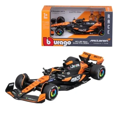 Abbildung von Bburago Formel 1 McLaren Team MCL38 (2024): Modellauto im Maßstab 1:43, von Fahrer #81 Oscar Piastri, Window Box, 12,5 cm, schwarz orange(18 38214P)