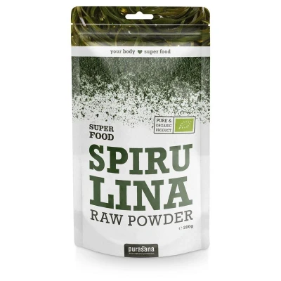 Abbildung von Spirulina Bio Pulver reich an Vitaminen und Proteinen. Naturrein in Bioqualität.