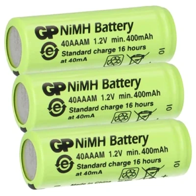 Abbildung von 3er Sparset GP Akku 2/3 AAA 1,2V / 400mAh GP40AAAM Micro NiMH Höhe 29,7mm wiederaufladbar. Achtung 2/3AAA Keine Batterien