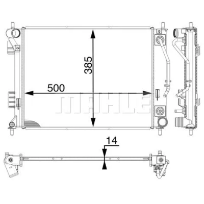 Abbildung von MAHLE ORIGINAL CR 1973 000P Kühler, Motorkühlung 500mm 385mm 14mm Schaltgetriebe Kühlrippen gelötet HYUNDAI: ix20