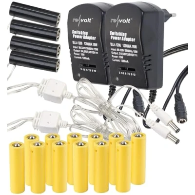 Abbildung von revolt Batterie Dummy: 2er Set Netzteil Adapter, ersetzt 16 AA Batterien (4 Geräte) (Dummy Batterieadapter, Dummy, Weihnachtsbeleuchtung)