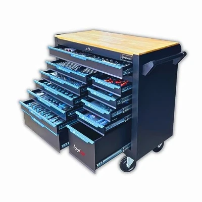 Abbildung von toolcar Werkzeugwagen bestück/Werkstattwagen Werkzeugschrank, gefüllt, mit 12 Schubladen (10 Werkzeuge, 2 leer), Rollwagen