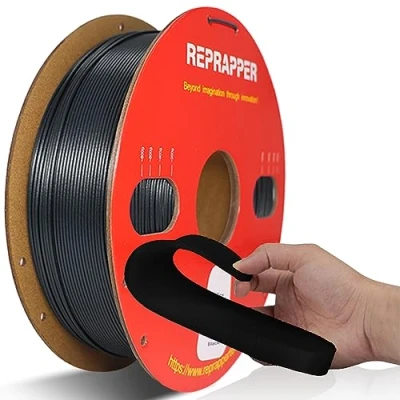 Abbildung von RepRapper 95A TPU Filament, 1,75 mm, flexibles, weiches 1 kg Kartonspule, Maßgenauigkeit +/ 0,03 passend für die meisten FDM Drucker, Schwarz