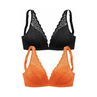 Abbildung von Lascana 2 PACK Triangel BH, Damen, Größe: 75B, Orange + schwarz