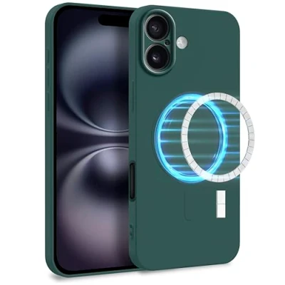 Abbildung von MyGadget Hülle für Apple iPhone 16 Plus [ kompatibel mit MagSafe ] Zweilagige Handyhülle Kameraschutz Cover Innenfutter &amp; Silikon außen Olive Grün
