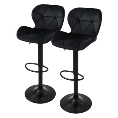 Abbildung von ML Design Barhocker 2er Set, Bezug aus Samt, Schwarz, Gepolsterter Barstuhl mit Rückenlehne und Fußstütze, Tresenhocker höhenverstellbar 59 79 cm, 360 drehbar, Bistrohocker Hocker Drehstuhl Barstühle