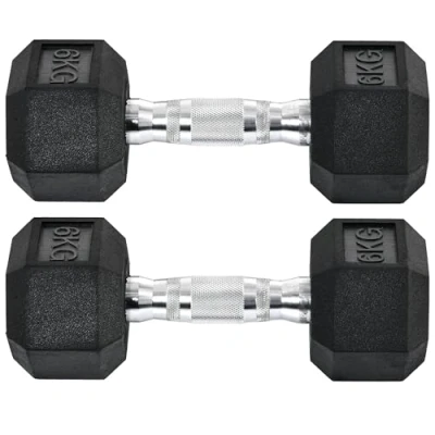 Abbildung von HOMCOM Hantel Hexagon Kurzhanteln Kurzhantelset Gewichte Metall Gummi schwarz, (Set, 2er Set Gusseisen Hanteln Griff), 2 x 6 KG