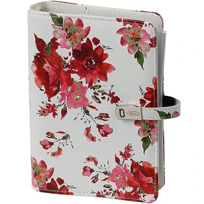 Abbildung von Organizer Agenda Nachfüllbares Ringbuch Loseblatt Binder 6 Löcher Notizbuch Ringbinder Planer Tagebuch Terminplaner Woche Auf Zwei Seiten Nachfüllkalender 2024 2025 2026, A6 Personal, Rote Rose