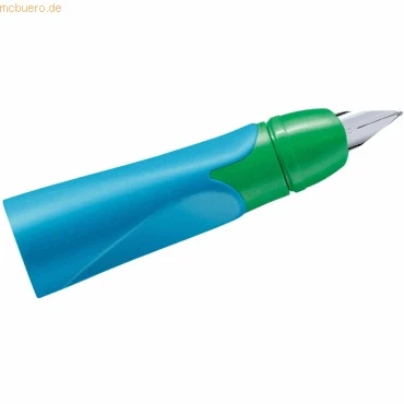 Abbildung von Linkshänder Griffstück für ergonomischen Schulfüller mit Standard Feder M STABILO EASYbirdy in himmelblau/grasgrün