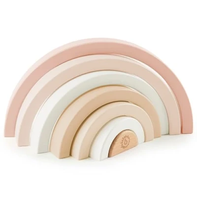 Abbildung von Bieco Regenbogen Holz REH Ella Stapelturm Baby Steckspiel Montessori Deko ab 1 Jahr Holzregenbogen Kinder Stapelsteine Stapelspiel
