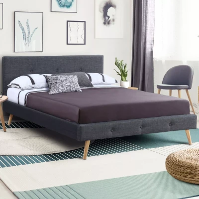 Abbildung von IDMarket Doppelbett Polsterbett Skandinavisch Oslo 140 x 190 cm Stoff grau