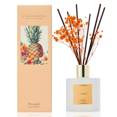 Abbildung von Cocorrína Raumduft Reed Diffuser mit 8 Duftstäbchen 200ml Ananas, Natürlich, Langanhaltend, Home Duft ätherisches Öl Diffusor für Badezimmer Regal Dekoration