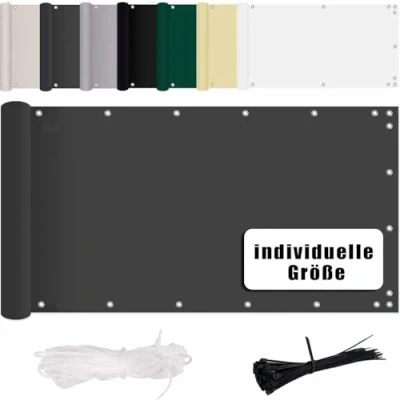 Abbildung von MENGH Balkon Sichtschutz Ohne Bohren Wind und UV Schutz, 160g/m², Mit Montagezubehör, 100% Polyester, für geländer,Terrasse &amp; Garten Anthrazit 85x900cm