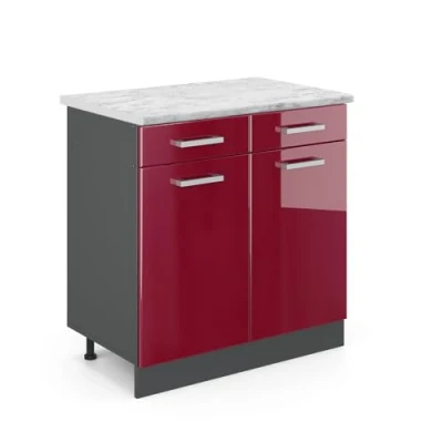 Abbildung von Vicco Küchenschrank mit Schublade R Line, Bordeaux Hochglanz/Anthrazit, 60 cm AP Marmor