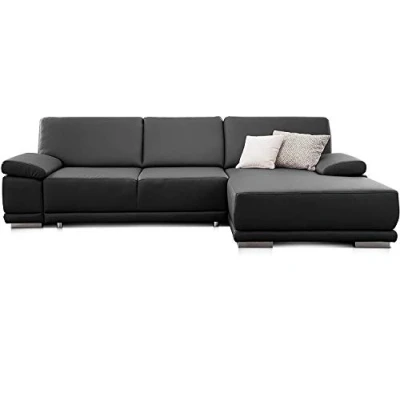 Abbildung von CAVADORE Ecksofa Corianne mit Schlaffunktion / Bettsofa in L Form im modernen Design, inkl. Armteilverstellung und Longchair 282 x 80 162 Kunstleder, schwarz