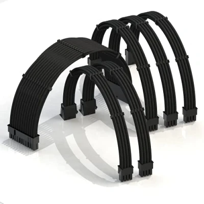 Abbildung von LINKUP AVA 30cm PSU Kabelverlängerung Ummantelt GPU Nach Maß PC Stromversorgung mit Kamm Kit Kompatibel RTX3090 1x 24 P (20+4) 2X 8 (4+4) CPU 3X (6+2) Set 300mm Schwarz