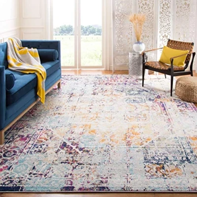 Abbildung von SAFAVIEH Traditionell Teppich für Wohnzimmer, Esszimmer, Schlafzimmer Madison Collection, Kurzer Flor, Elfenbein und Aqua, 122 X 183 cm