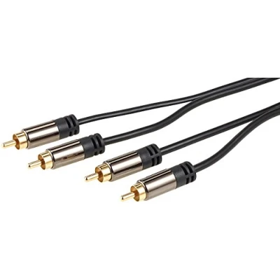 Abbildung von auvisio RCA Stereo Kabel: Premium Kabel 2 Cinch auf Cinch, schwarz, 1 m, vergoldet (Audiokabel Doppel Kabel, Verlängerungskabel)