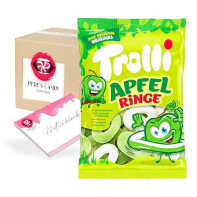 Abbildung von Trolli Apfelringe Fruchtgummi 7erPack (7 x 150 g) von Pere&#039;s Candy Box mit Geschenk
