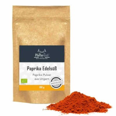 Abbildung von Paprika edelsüß BIO, gemahlen, Paprikapulver ungarisch, Premium BIO Qualität, handverlesene Früchte ohne Trennwände und Kerne, 100g Pfefferdieb®