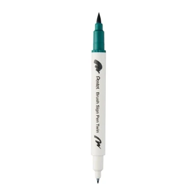 Abbildung von Pentel Brush Sign Pen Twin SESW30C Faserschreiber, 2 pinselähnliche Spitzen, dunkelgrün (1 Stück)