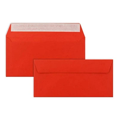 Abbildung von 50 Brief Umschläge DIN Lang leuchtendes Rot 110 g/m² 11 x 22 cm sehr formstabil Haftklebung Qualitätsmarke: FarbenFroh by GUSTAV NEUSER