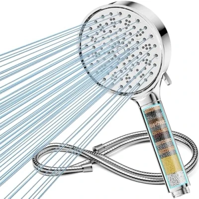 Abbildung von Filter Duschkopf mit Schlauch, Cobbe Hochdruck Duschbrause 6 Strahlarten, Wassersparend Duschschlauch, Handbrause Gegen Kalk für Hartes Wasser, Chlor