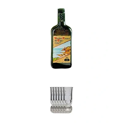 Abbildung von Caffo Vecchio Amaro del Capo Kräuterlikör aus Italien 1,0 Liter + Shot Gläser mit Eichstrich 1 x 6er Set