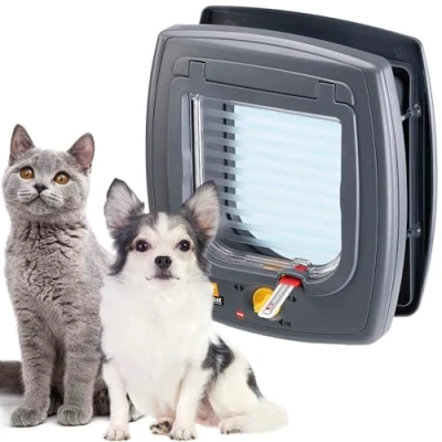 Abbildung von Ferplast Hundeklappe, Katzentür, Katzenklappe für Katzen und Kleine Hunde, 4 wege steuerbarer Ein Ausgang, Pendeltür mit Schutz vor Zugluft, Teiltunnel, SWING 5 Haustierklappe, Grau