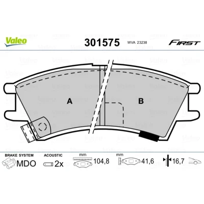 Abbildung von VALEO 301575 Bremsbelagsatz FIRST Vorderachse inkl. Verschleißwarnkontakt ohne Anti Quietsch Blech HYUNDAI: Atos