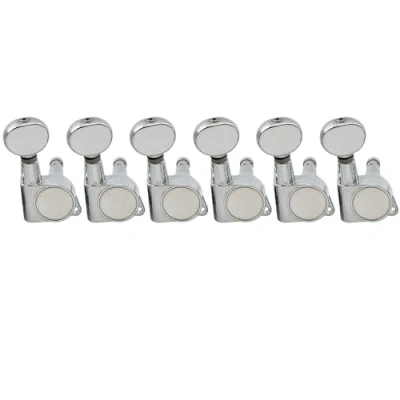 Abbildung von Wilkinson 6 in Line E Z LOK Mini Oval Button Tuners Mechaniken Set für Fender Strat/Tele Style Gitarre, Chrom