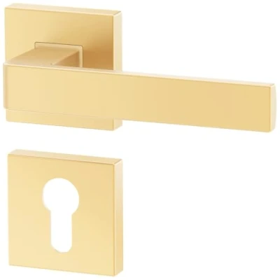 Abbildung von ERGO Gold Türbeschlag Türgriff PZ Profilzylinder Set, Messingfarben Matt, Eckig Drückergarnitur, Türbeschlag, Türklinke, Türdrücker