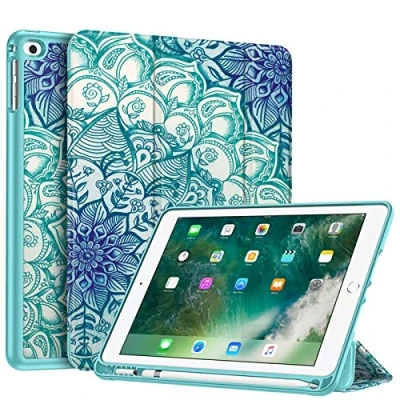 Abbildung von Fintie SlimShell Hülle für iPad 9.7 2018/2017 / Air 2 2014 2013 mit stifthalter Superleicht Soft TPU Rückseite Abdeckung Schutzhülle, Auto Schlaf/Wach, Smaragdblau