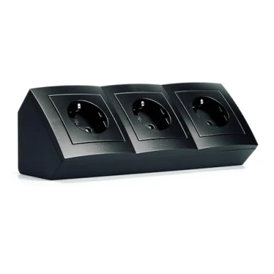 Abbildung von McPower Steckdosenblock Unterbausteckdosen Flair Ecksteckdose 3 Fach Steckdosen Schutzkontakt, 15cm Kabel mit Lüsterklemme, 230V / 16A, Aufbau, schwarz matt