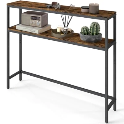 Abbildung von VASAGLE Konsolentisch, schmaler Sofatisch mit 2 Ablagen, 20 x 100 80 cm, Flurtisch, Ebenen, für Flur, Wohnzimmer, Schlafzimmer, vintagebraun tintenschwarz LNT131K01