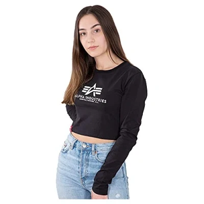Abbildung von Alpha Industries Basic Cropped Langarmshirt, Damen, Größe: Small, Black